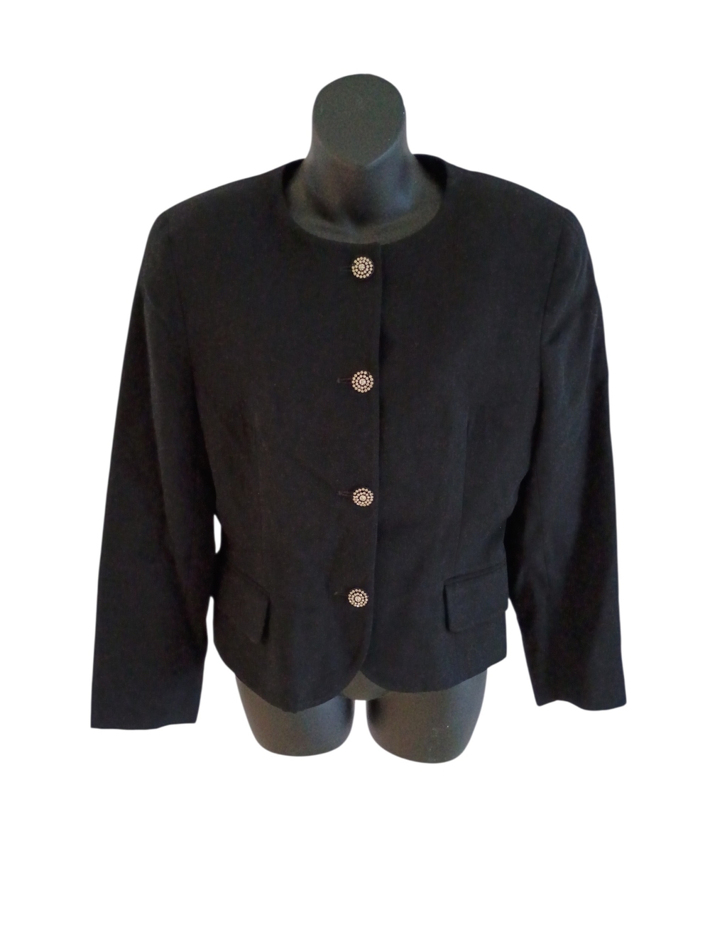 Christian Dior the Suit Blazer Jacket 4 Button Black Size 8 Made USA 100% Wool